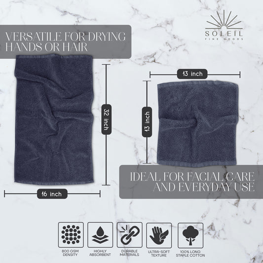 Hand and Face Towels - Set of Four (4) (Blue Grey)